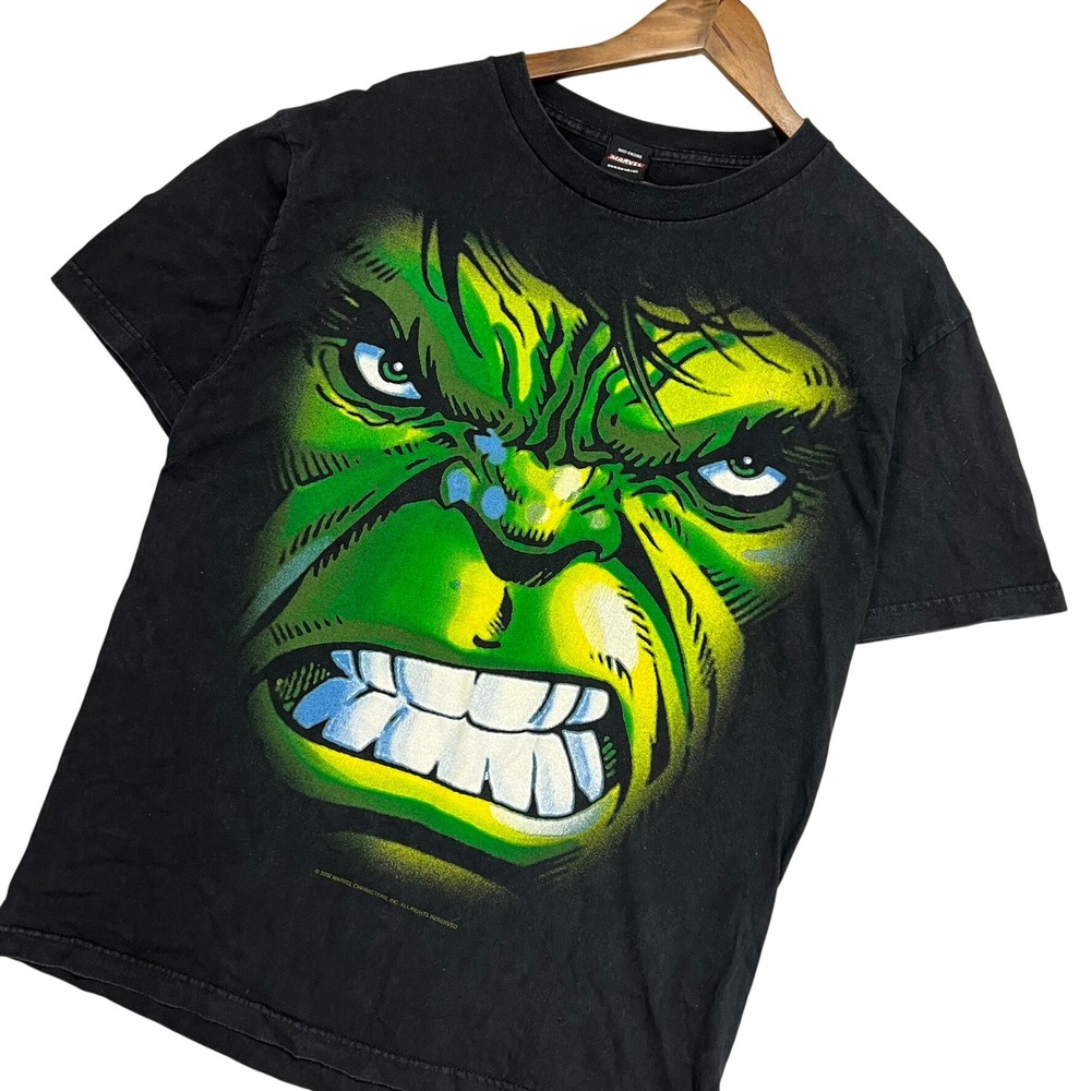 Vintage 2002 Marvel Incredible Hulk Mad Engine Graphic T-Shirt Mens Large Black
